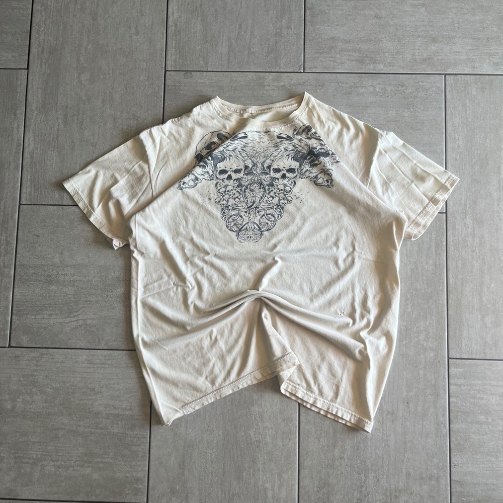 Stranded Mens Skull Graphic T Shirt Cream Distressed Streetwear XL 23x28
